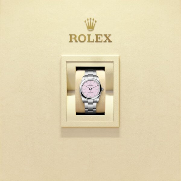 Unworn 2025, Rolex Oyster Perpetual, Oystersteel, 34mm, Candy pink dial, Domed Oyster, Ref# 124200-0009, box and papers