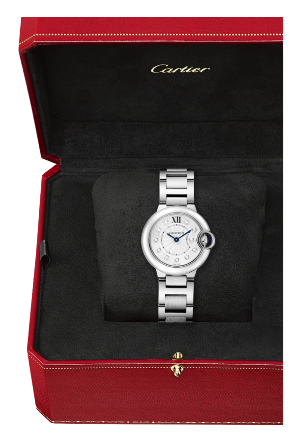 021d764d4ee7250af44464aecf34c1b151d1fdbc Unworn Cartier Ballon Bleu de Cartier, Stainless Steel and Diamonds, 28mm, Ref# W4BB0029, box and papers