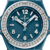 Unworn Hublot Big Bang One Click Petrol Blue Ceramic Diamonds 33, 485.ES.5171.RX.1204, box and papers