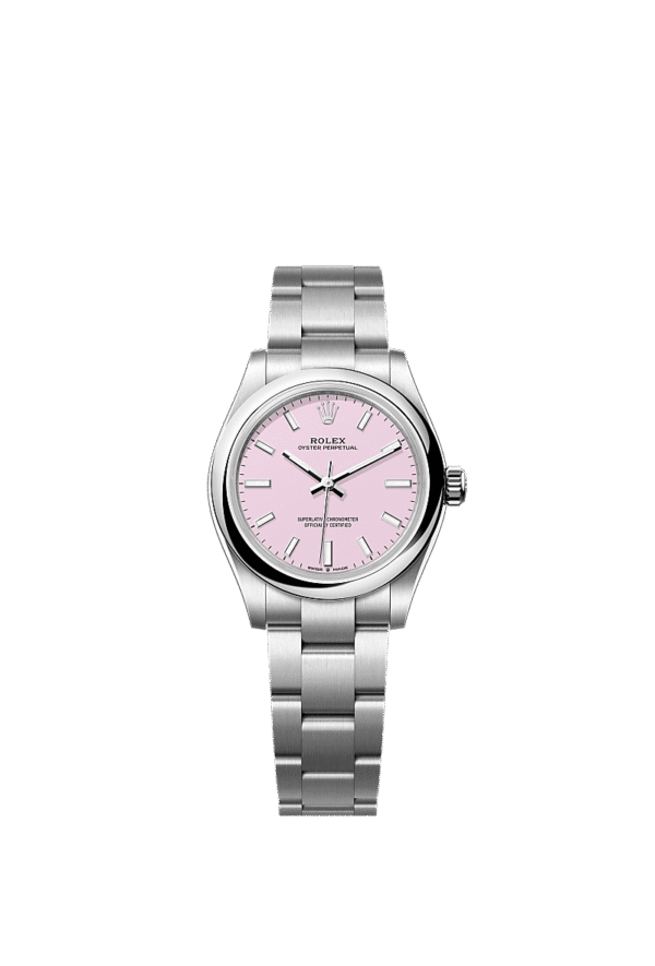 Unworn 2025, Rolex Oyster Perpetual, Oystersteel, 31mm, Candy pink dial, Domed Oyster, Ref# 277200-0009, box and papers