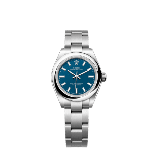 Unworn 2025, Rolex Oyster Perpetual, Oystersteel, 28mm, Blue dial, Domed Oyster, Ref# 276200-0011, box and papers