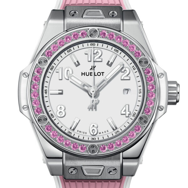 Unworn Hublot Big Bang One Click Joyful Steel Pink 33, 485.SP.2210.RX.1233, box and papers