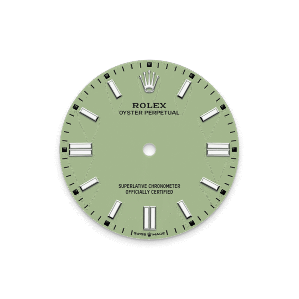 Unworn 2025, Rolex Oyster Perpetual, Oystersteel 41mm, Pistachio-green dial, Domed Oyster, Ref# 134300-0006, box and papers