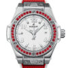 Unworn Hublot Big Bang One Click Joyful Steel Red 33, 485.SR.2210.RX.1213, box and papers