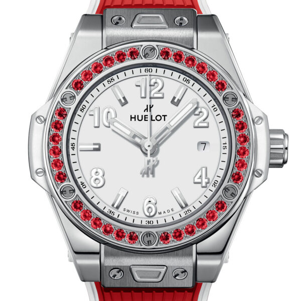 Unworn Hublot Big Bang One Click Joyful Steel Red 33, 485.SR.2210.RX.1213, box and papers