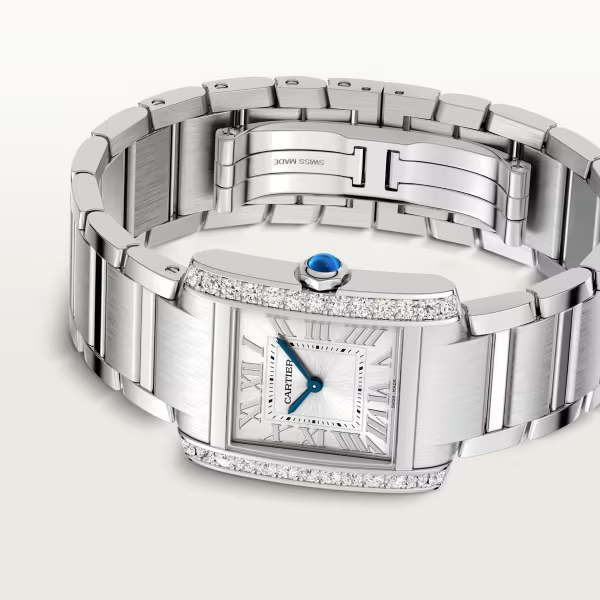2a3be41b5673ec2e7f883edaa5db3da88151a900 Unworn Cartier Tank Francaise, Stainless Steel, Diamonds, 32mm x 27mm, Ref# W4TA0021, box and papers