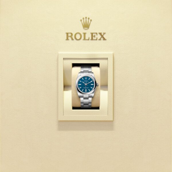 Unworn 2025, Rolex Oyster Perpetual, Oystersteel, 34mm, Blue dial, Domed Oyster, Ref# 124200-0011, box and papers
