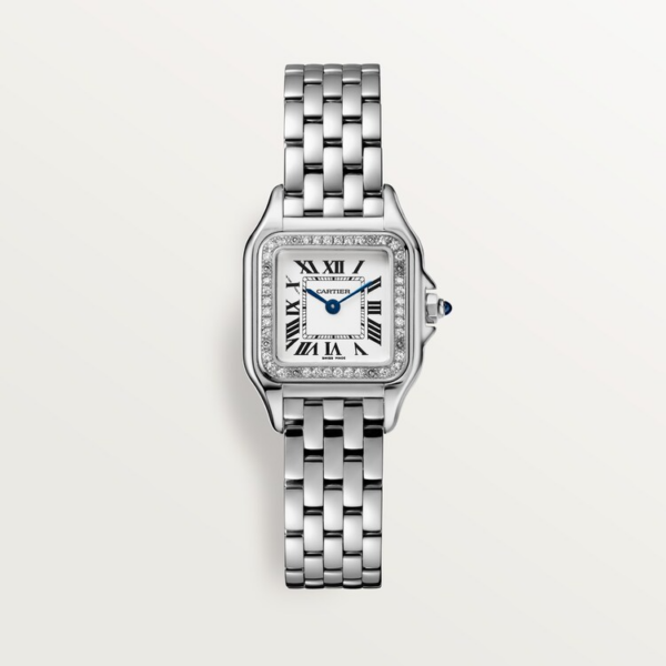 3a6d55a761c00de92d67bf760f39222167d8d8e9 Unworn Cartier Panthère de Cartier Small, Stainless Steel, Diamonds, 23mm x 30mm, Ref# W4PN0016, box and papers