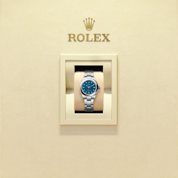 Unworn 2025, Rolex Oyster Perpetual, Oystersteel, 28mm, Blue dial, Domed Oyster, Ref# 276200-0011, box and papers