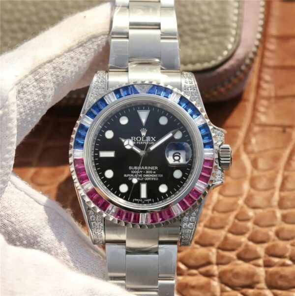 3fd497caf1f417dc6ced0f58ca7779ea91990572 Rolex Submariner Silver Blue/Red Diamond, 40mm
