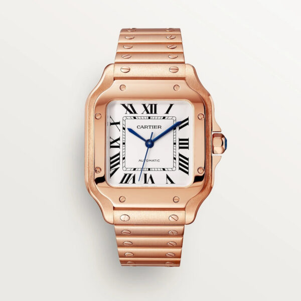 44c783f957d45e13bbc8ec0228878fd6e7432606 Unworn Cartier Santos de Cartier, 18k Rose Gold, 35.1mm, Ref# WGSA0031, box and papers