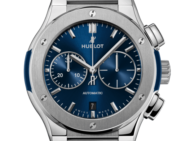 Hublot Classic Fusion Blue Chronograph Titanium Bracelet 45mm, Ref# 520.NX.7170.NX
