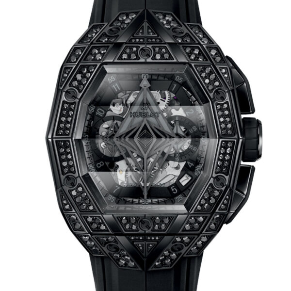 Unworn Hublot Spirit of Big Bang Sang Bleu All Black Pavé 42, 648.CX.0114.RX.1600.MXM24, box and papers