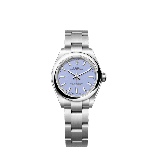Unworn 2025, Rolex Oyster Perpetual, Oystersteel, 28mm, Lavender dial, Domed Oyster, Ref# 276200-0008, box and papers