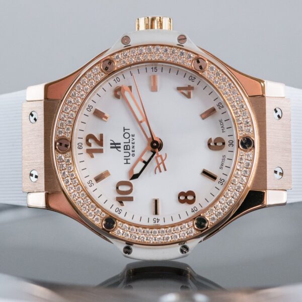 7638b57656e125a7322bea5e32eab57d82b5b76c Hublot Big Bang, Gold White Diamonds, 38 mm, Ref# 361.PE.2010.RW.1104