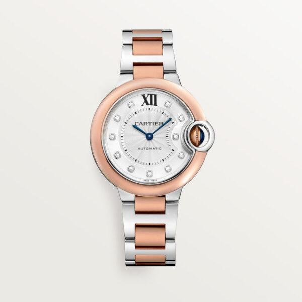 7e00b4e53a7b479cb6bc2e736032b09282d73691 Unworn Cartier Ballon Bleu de Cartier, Stainless Steel and 18k Rose Gold, 33mm, Ref# W3BB0021, box and papers