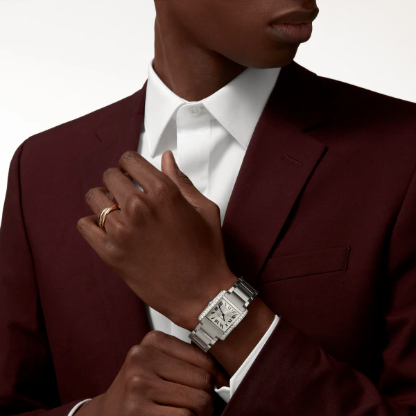 87970ee632be6c3c25fcde008ae610746a8f3ed9 Unworn Cartier Tank Francaise, Stainless Steel, Diamonds, 32mm x 27mm, Ref# W4TA0021, box and papers