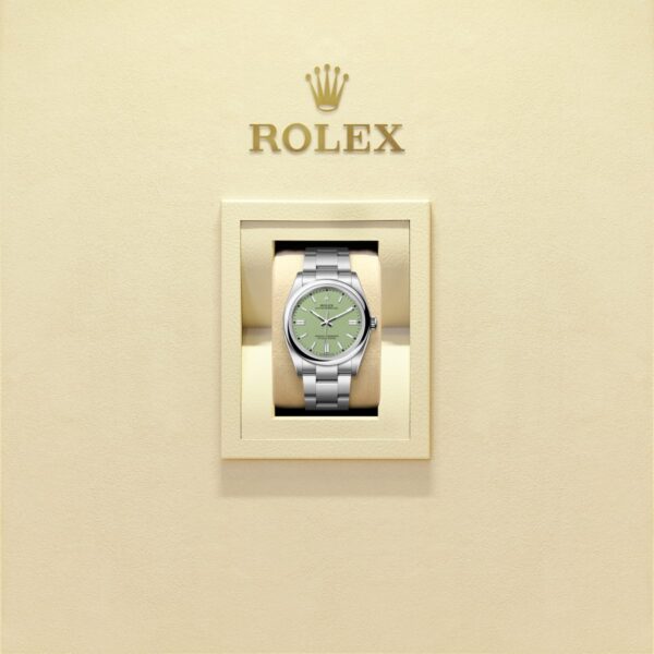 Unworn 2025, Rolex Oyster Perpetual, Oystersteel 36mm, Pistachio-green dial, Domed Oyster, Ref# 126000-0011, box and papers