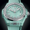 Unworn Hublot Big Bang One Click Mint Green Ceramic Diamonds 33, 485.GS.5271.RX.1204, box and papers