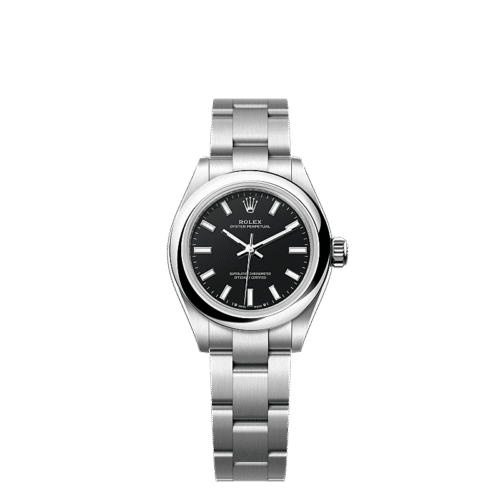 Unworn 2025, Rolex Oyster Perpetual, Oystersteel, 28mm, Black dial, Domed Oyster, Ref# 276200-0010, box and papers