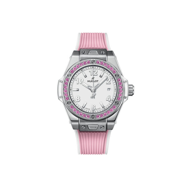 Unworn Hublot Big Bang One Click Joyful Steel Pink 33, 485.SP.2210.RX.1233, box and papers