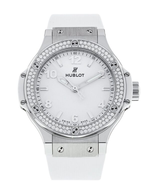 9eb96985d61b18edb4fae8ee7017e73e4fff3a8e Hublot Big Bang, Steel, White Diamonds, 38mm, Ref# 361.SE.2010.RW.1104