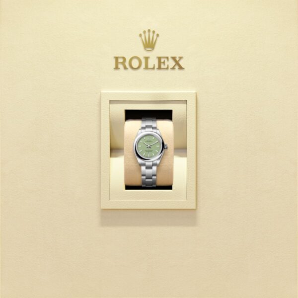 Unworn 2025, Rolex Oyster Perpetual, Oystersteel, 28mm, Pistachio-green dial, Domed Oyster, Ref# 276200-0006, box and papers
