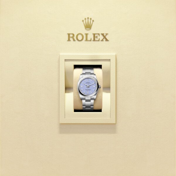 Unworn 2025, Rolex Oyster Perpetual, Oystersteel, 34mm, Lavender dial, Domed Oyster, Ref# 124200-0008, box and papers