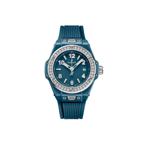 Unworn Hublot Big Bang One Click Petrol Blue Ceramic Diamonds 33, 485.ES.5171.RX.1204, box and papers