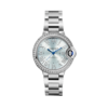 ccd39852c1a80c81a867d75c03cc6ec30c89c483 Unworn Cartier Ballon Bleu de Cartier, Stainless Steel and Diamonds, 33mm, Ref# W4BB0028, box and papers