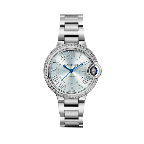 ccd39852c1a80c81a867d75c03cc6ec30c89c483 Unworn Cartier Ballon Bleu de Cartier, Stainless Steel and Diamonds, 33mm, Ref# W4BB0028, box and papers