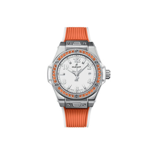 Unworn Hublot Big Bang One Click Joyful Steel Orange 33, 485.SO.2210.RX.1206, box and papers