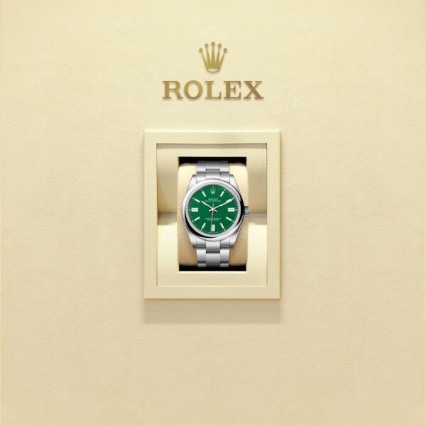 Unworn 2025, Rolex Oyster Perpetual, Oystersteel 41mm, Green dial, Domed Oyster, Ref# 134300-0004, box and papers