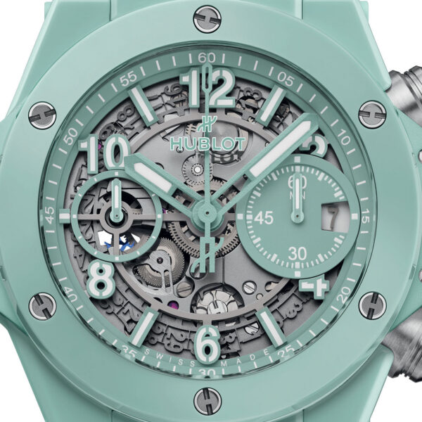 Unworn Hublot Big Bang Unico Mint Green Ceramic 42, 441.GS.5221.RX, box and papers