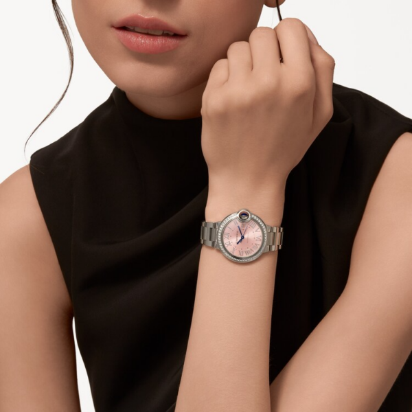 df9a07715419791e4f90b485f7810b58fa957aa0 Unworn Cartier Ballon Bleu de Cartier, Stainless Steel and Diamonds, 33mm, Ref# W4BB0037, box and papers