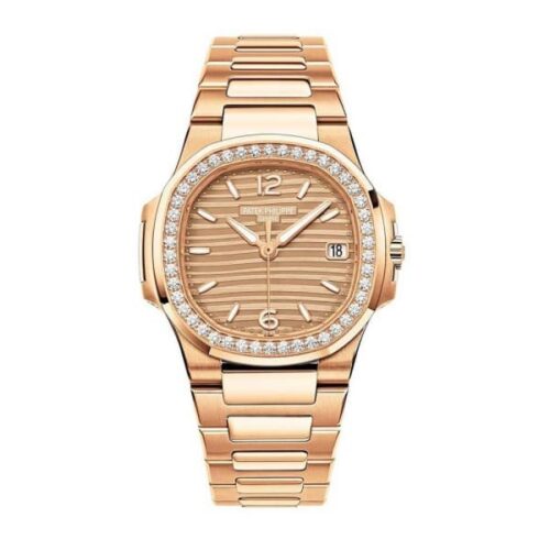 e198dd4cf58504e0537bb3e64e5811ca06fc2565 Patek Philippe Nautilus Quartz Diamond Ladies Watch, 18k Rose Gold, 32mm, Ref# 7010/1R-012