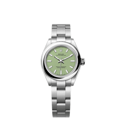 Unworn 2025, Rolex Oyster Perpetual, Oystersteel, 28mm, Pistachio-green dial, Domed Oyster, Ref# 276200-0006, box and papers