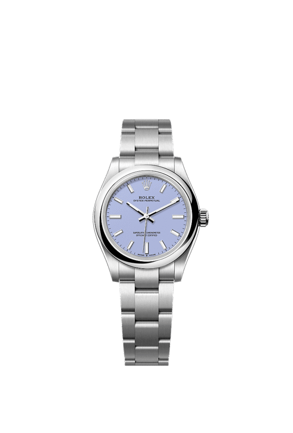 Unworn 2025, Rolex Oyster Perpetual, Oystersteel, 31mm, Lavender dial, Domed Oyster, Ref# 277200-0014, box and papers
