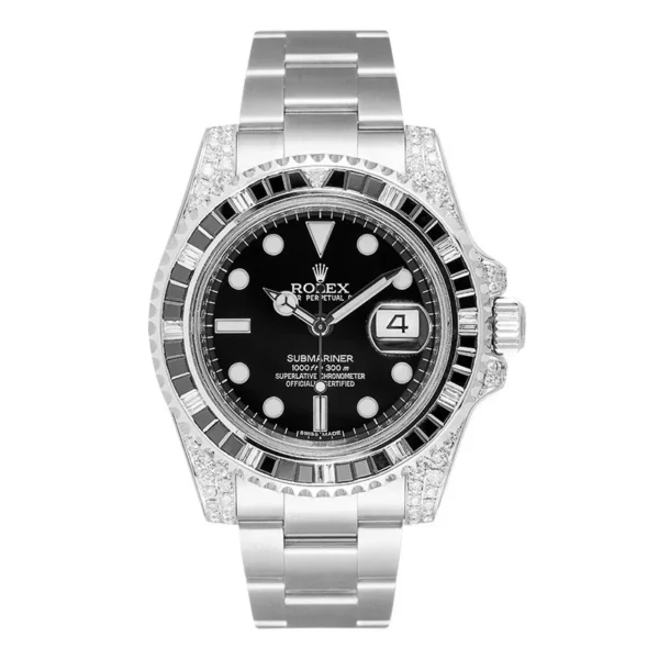 ea69e615d9f976bd7e3aa143da02d518d09c32a3 Rolex Submariner Date Silver Black Diamond, 40mm, Ref#116610LN