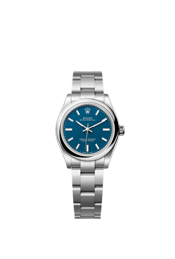 Unworn 2025, Rolex Oyster Perpetual, Oystersteel, 31mm, Blue dial, Domed Oyster, Ref# 277200-0017, box and papers