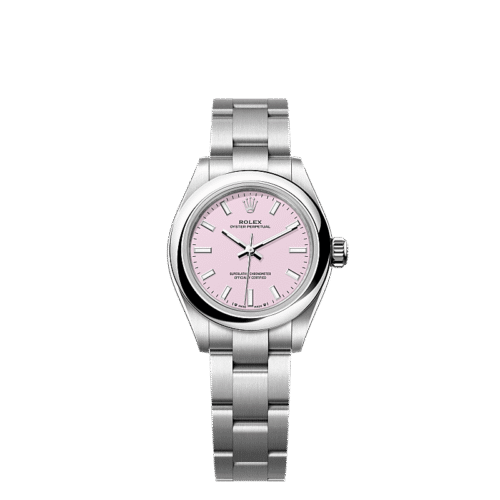 Unworn 2025, Rolex Oyster Perpetual, Oystersteel, 28mm, Candy pink dial, Domed Oyster, Ref# 276200-0009, box and papers