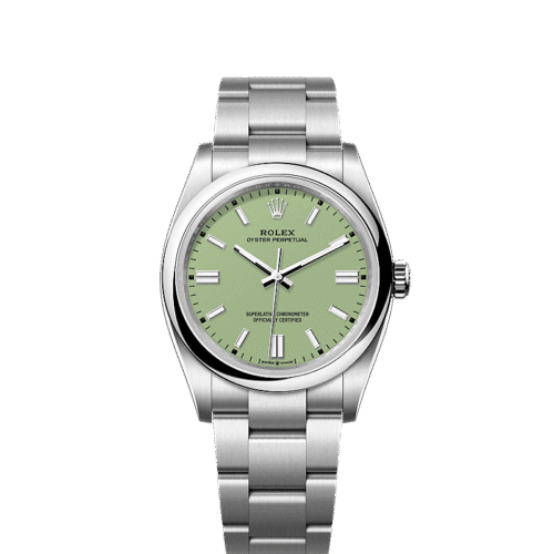 Unworn 2025, Rolex Oyster Perpetual, Oystersteel 36mm, Pistachio-green dial, Domed Oyster, Ref# 126000-0011, box and papers